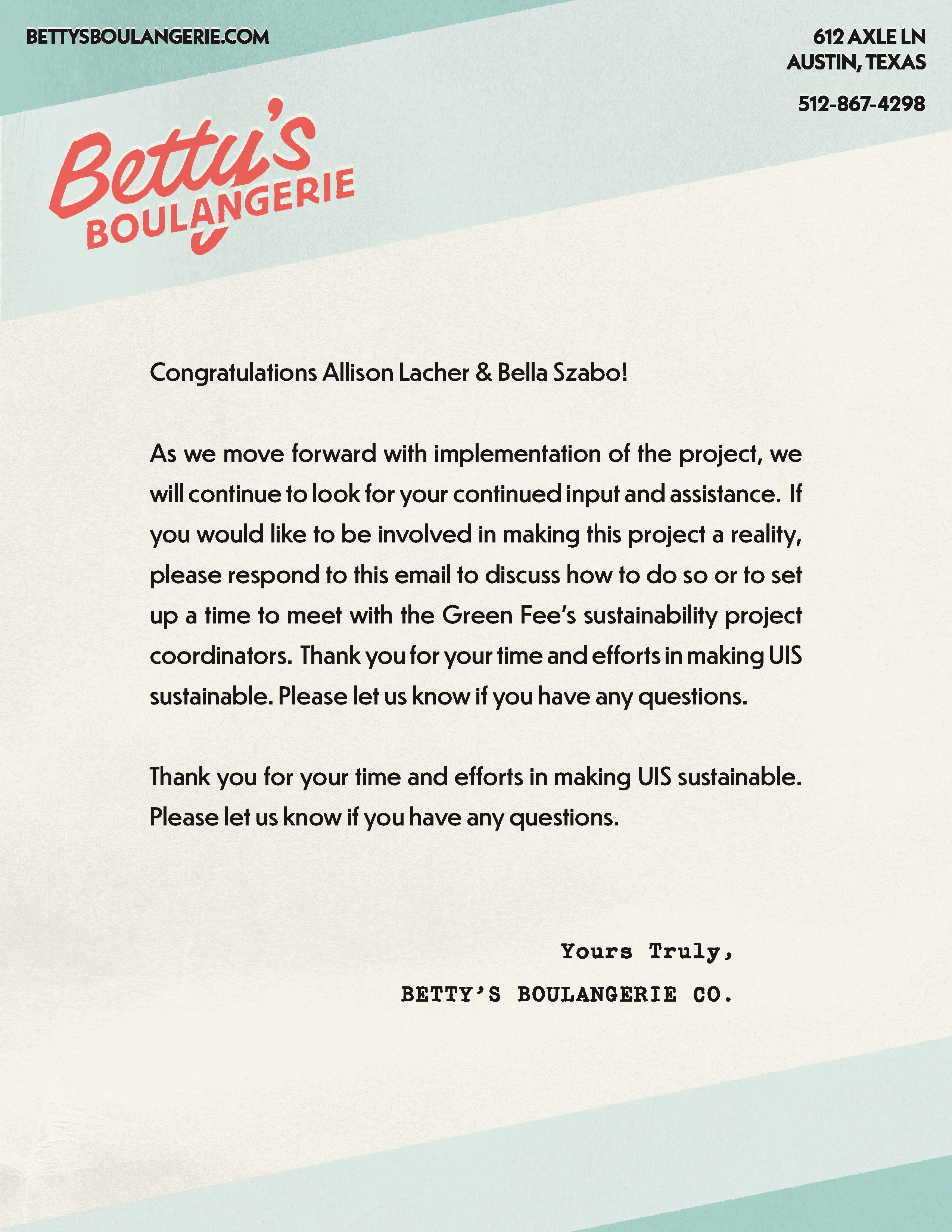Betty’s Boulangerie Letterhead