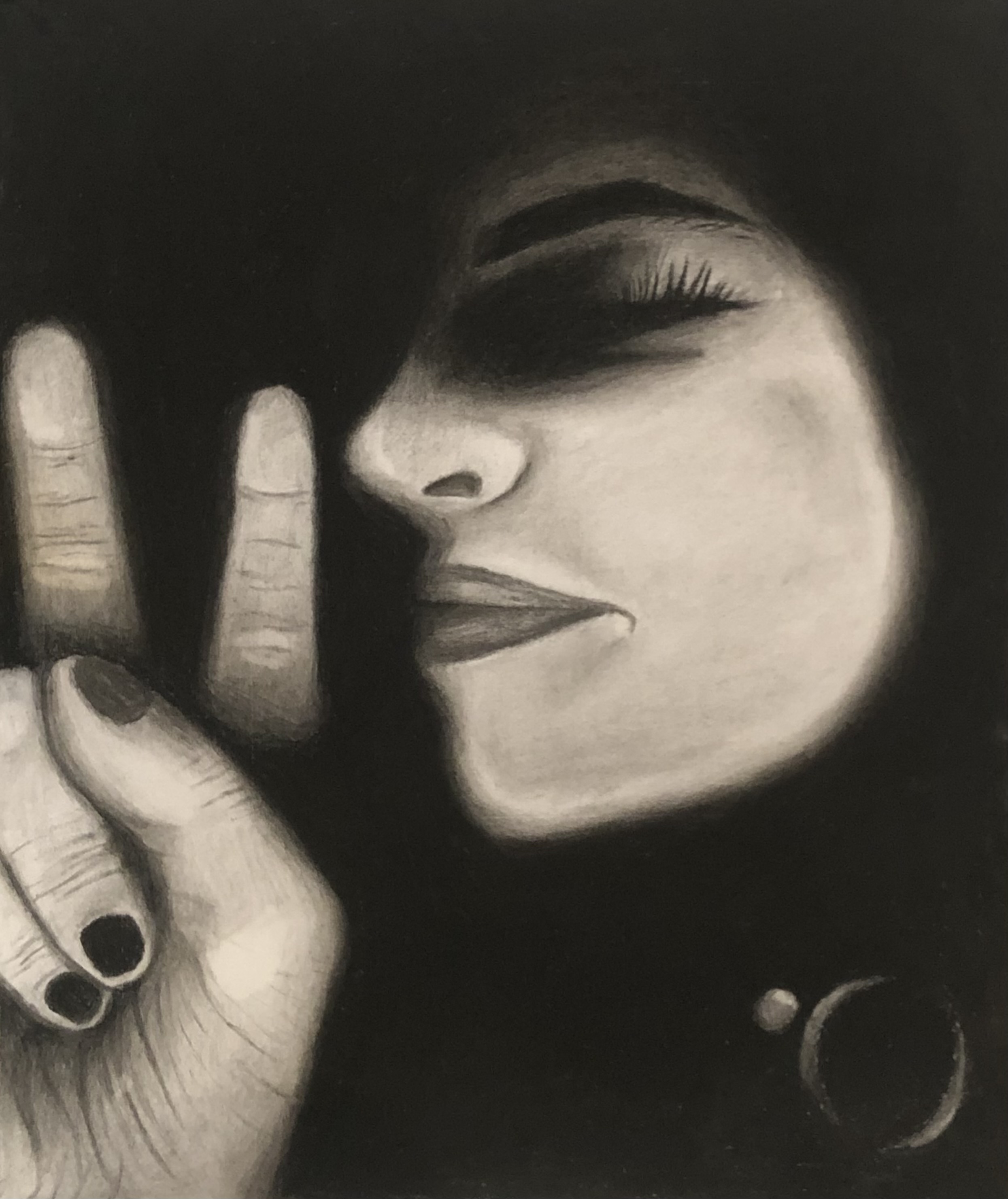 Self portrait made with charcoal