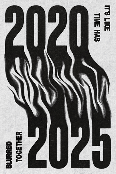 White typographic poster that blends 2020 and 2025 together