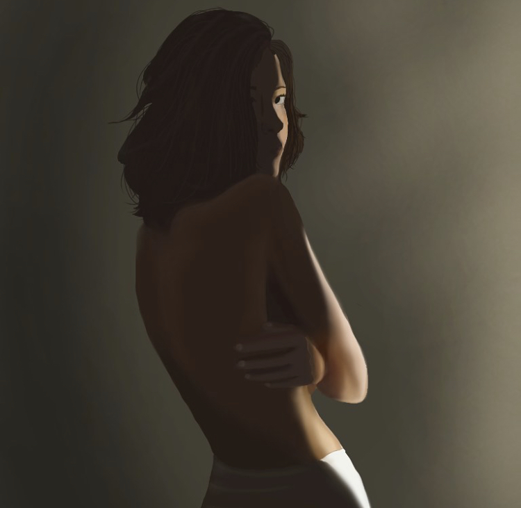 Digital lighting study illustration of a woman bathed in light