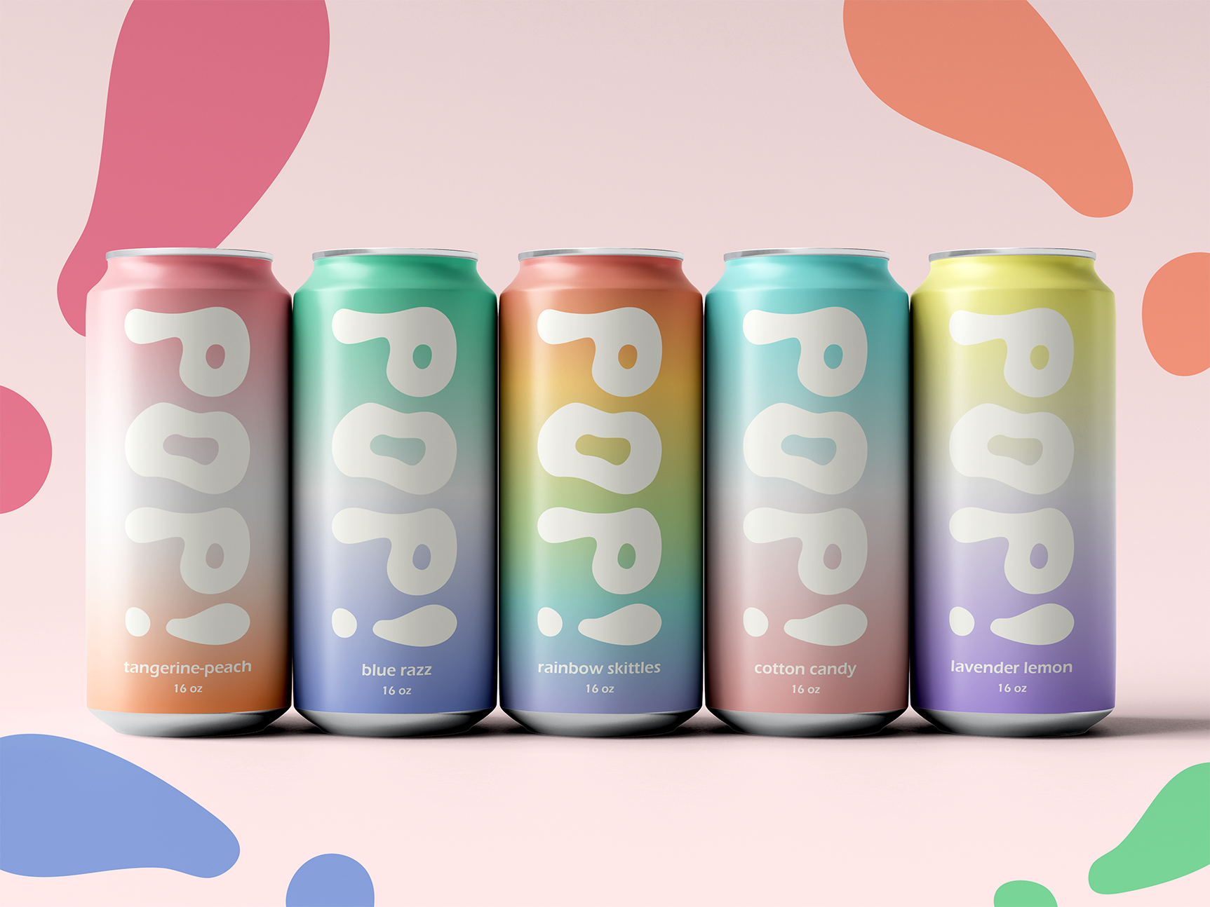 Mockup of POP pride flag-themed soda cans