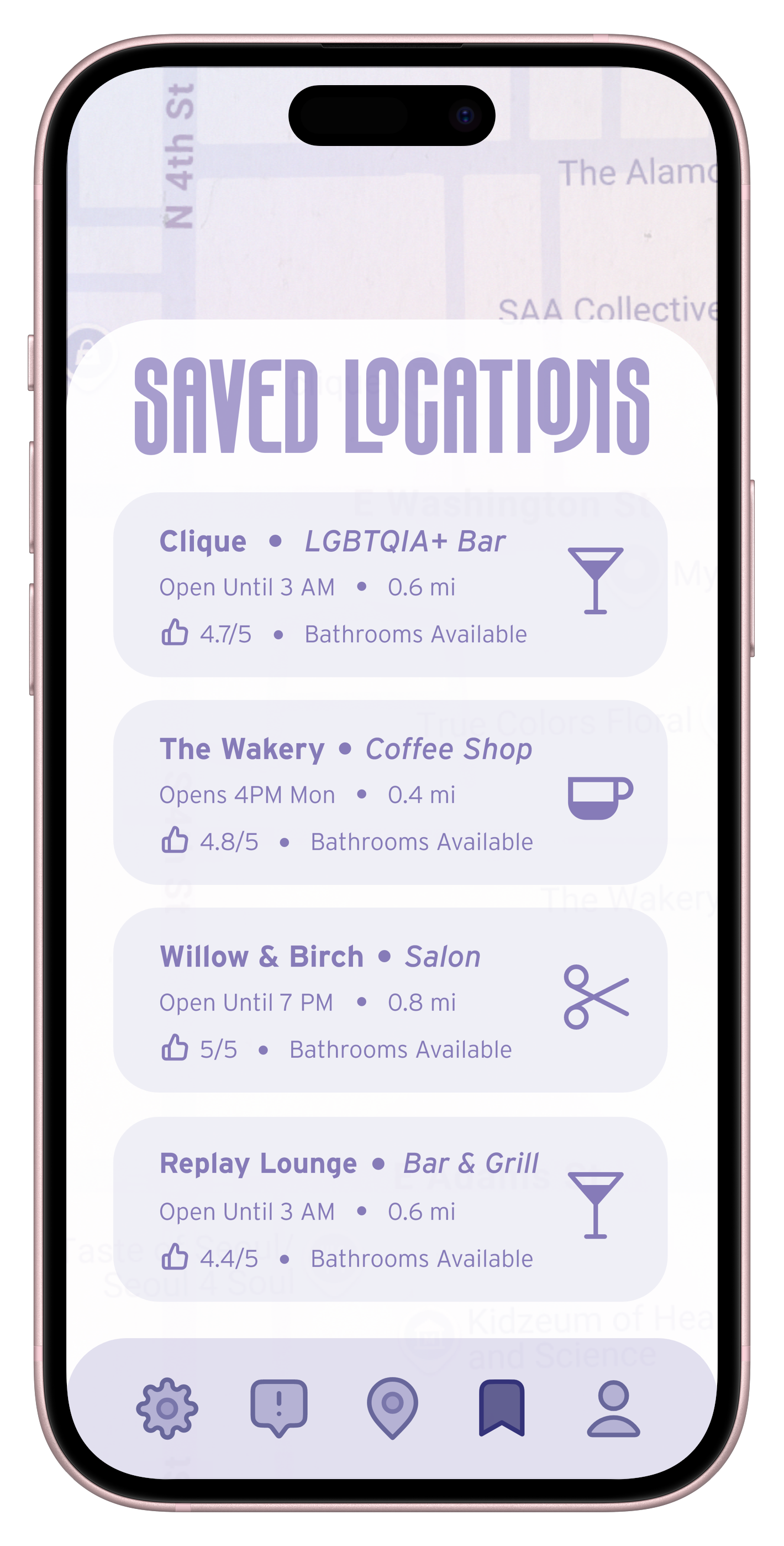 You Are Queer Saved Locations Screen